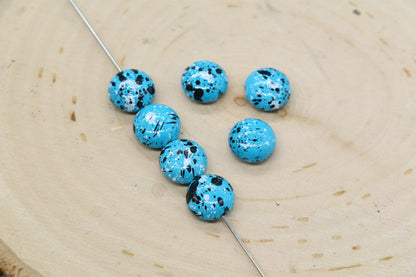 Turquoise Speckled Round Beads, Paint Splatter Plastic Beads #2032