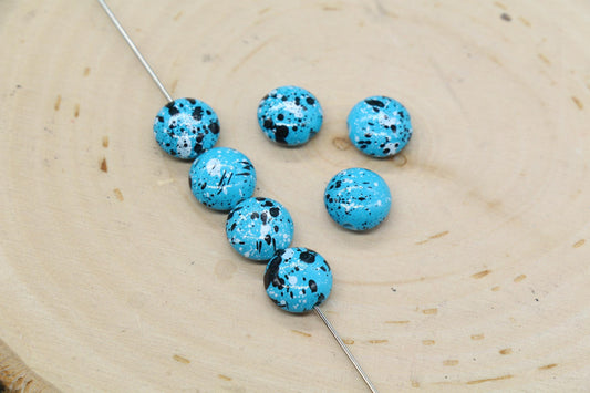 Turquoise Speckled Round Beads, Paint Splatter Plastic Beads #2032
