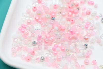 Pink & Clear Glass Beads Mix, 4mm Assorted Glass Beads for DIY Jewelry #1134