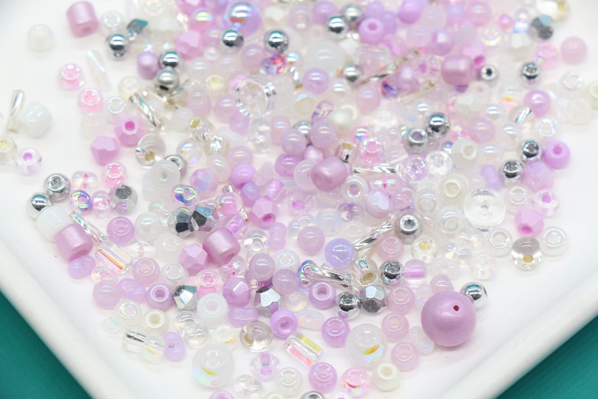 Pastel Pink & Lavender Glass Beads Mix, 4mm Assorted Glass Beads for DIY Jewelry #1136