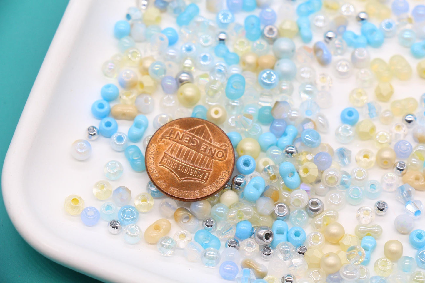 Pastel Blue & Yellow Glass Beads Mix, 4mm Assorted Glass Beads for DIY Jewelry #1137