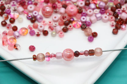 Pink Rose & Berry Glass Beads Mix, 4mm Assorted Glass Beads for DIY Jewelry #1139