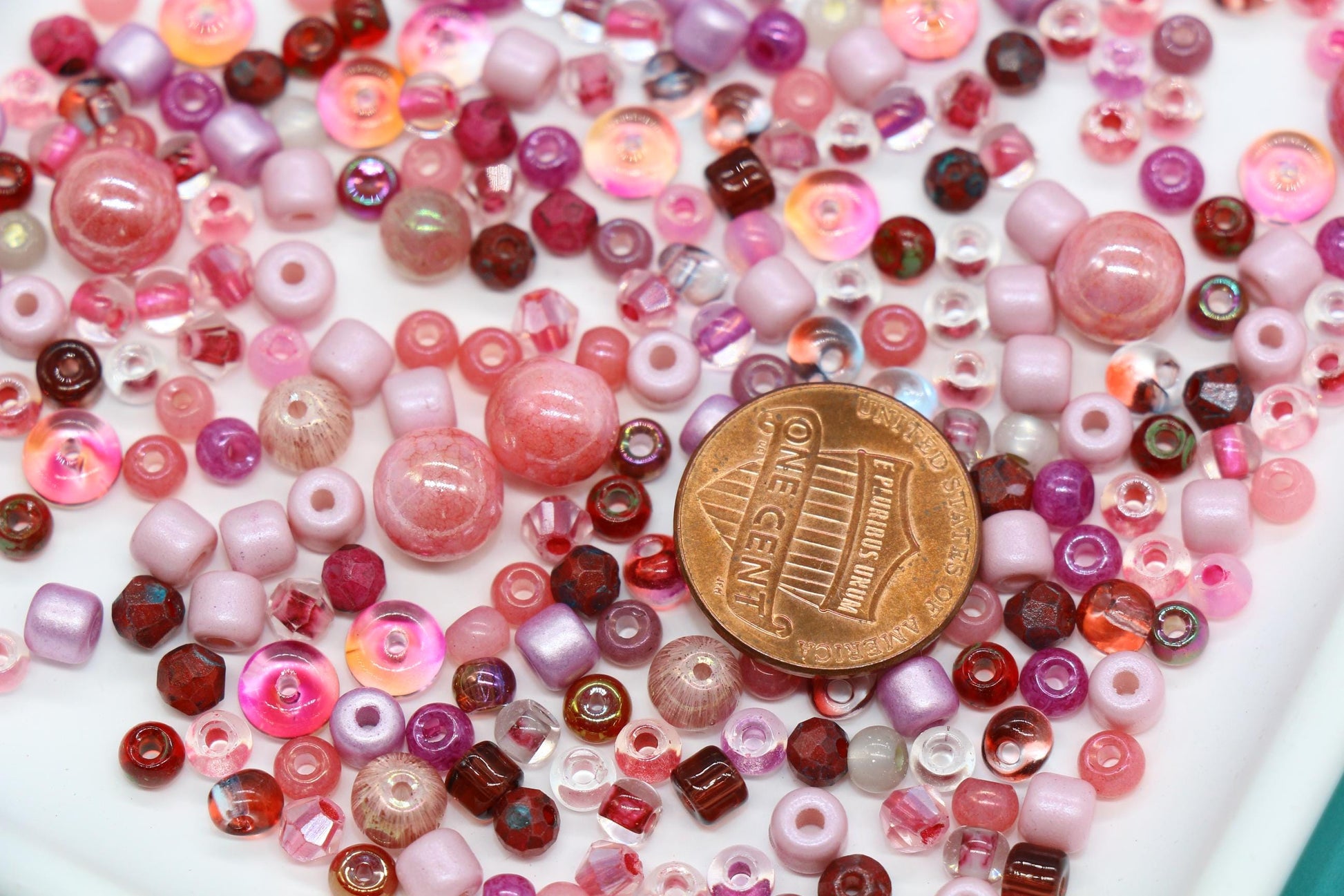 Pink Rose & Berry Glass Beads Mix, 4mm Assorted Glass Beads for DIY Jewelry #1139