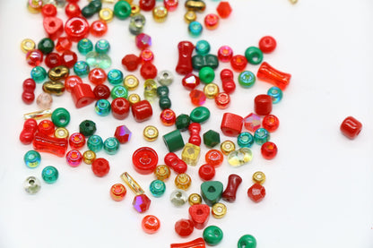 Red Green & Gold Glass Beads Mix, 4mm Assorted Glass Beads for DIY Jewelry #2286
