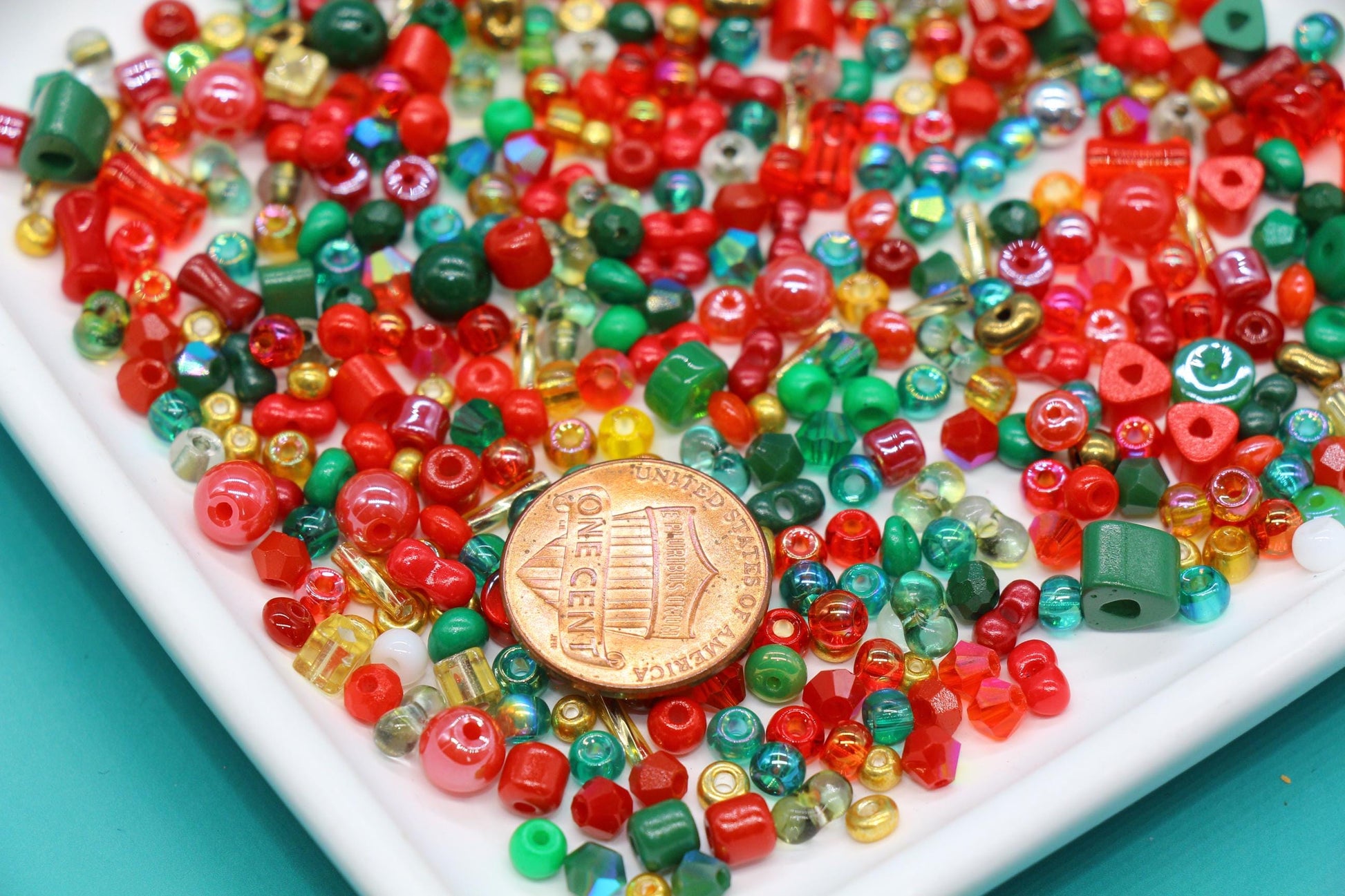 Red Green & Gold Glass Beads Mix, 4mm Assorted Glass Beads for DIY Jewelry #2286