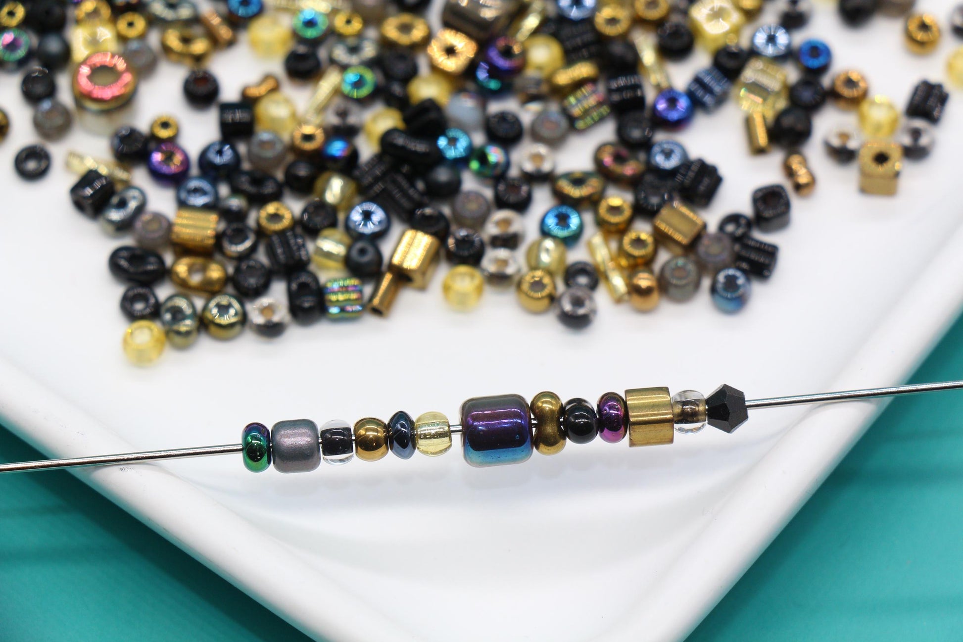 Black & Gold Glass Beads Mix, 4mm Assorted Glass Beads for DIY Jewelry #2287