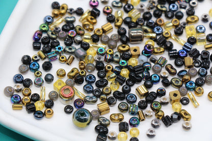 Black & Gold Glass Beads Mix, 4mm Assorted Glass Beads for DIY Jewelry #2287