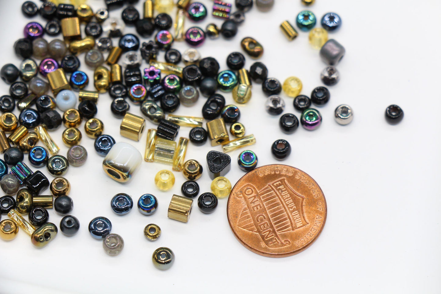 Black & Gold Glass Beads Mix, 4mm Assorted Glass Beads for DIY Jewelry #2287