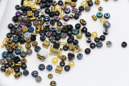 Black & Gold Glass Beads Mix, 4mm Assorted Glass Beads for DIY Jewelry #2287
