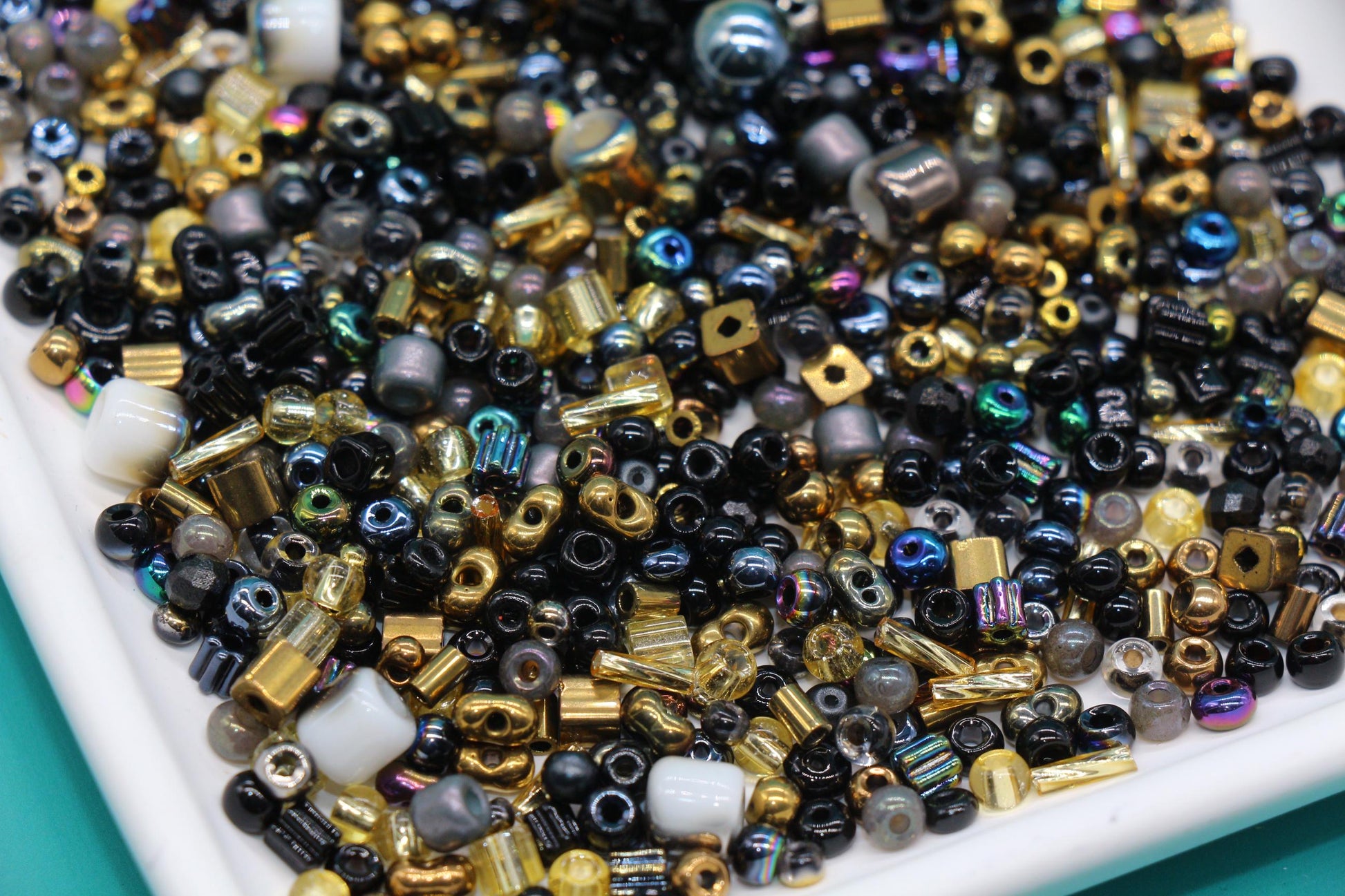 Black & Gold Glass Beads Mix, 4mm Assorted Glass Beads for DIY Jewelry #2287