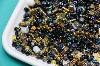 Black & Gold Glass Beads Mix, 4mm Assorted Glass Beads for DIY Jewelry #2287