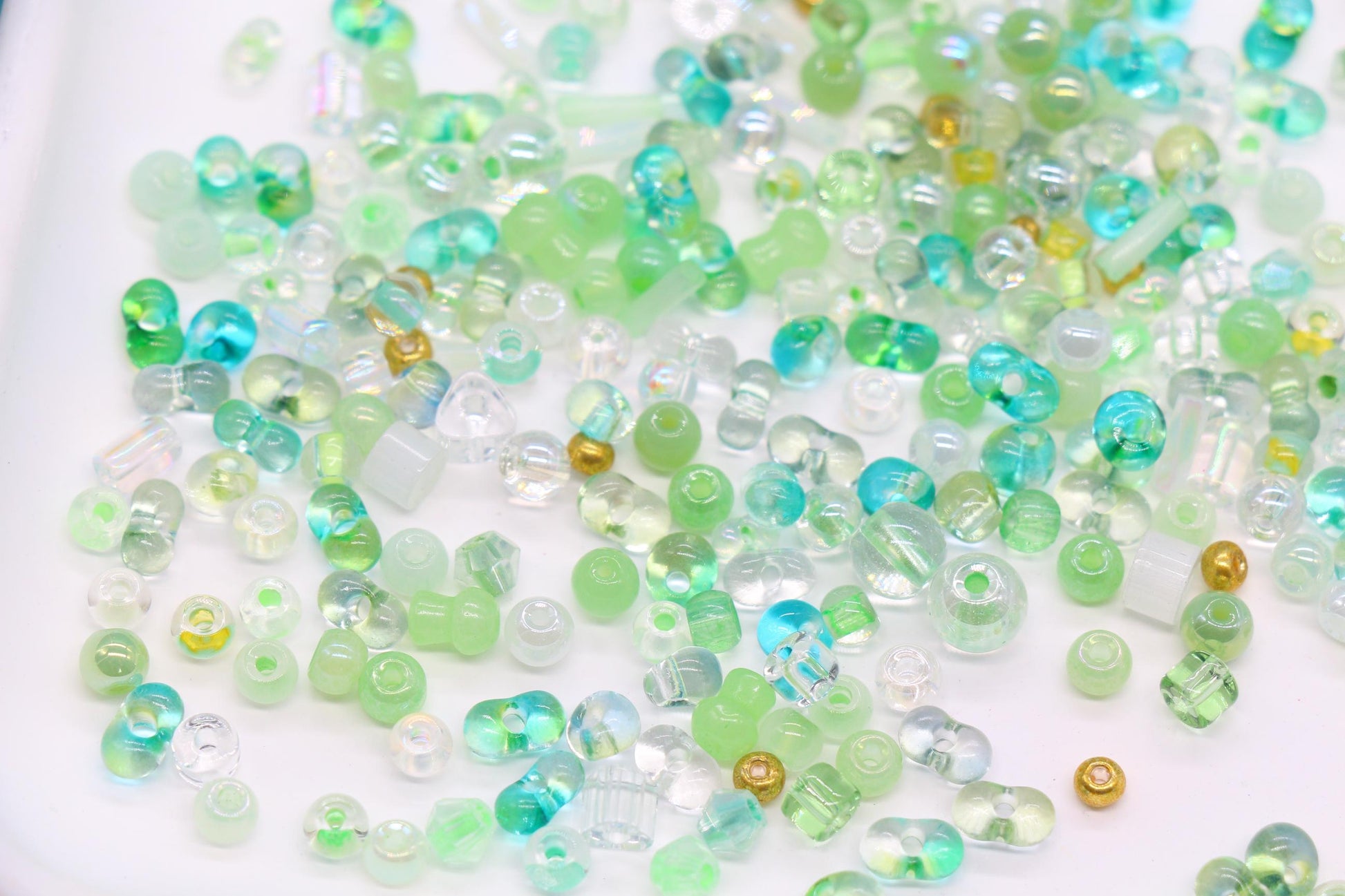 Green & Aqua Glass Beads Mix, 4mm Assorted Glass Beads for DIY Jewelry #2290
