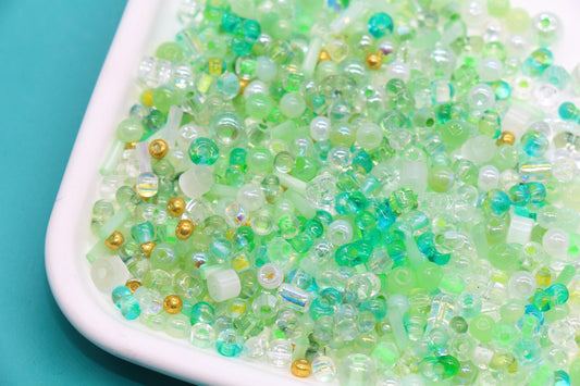 Green & Aqua Glass Beads Mix, 4mm Assorted Glass Beads for DIY Jewelry #2290