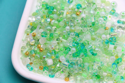 Green & Aqua Glass Beads Mix, 4mm Assorted Glass Beads for DIY Jewelry #2290