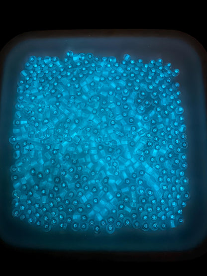 4mm Glow in the dark Glass Beads, Transparent Blue Lined Beads #2498