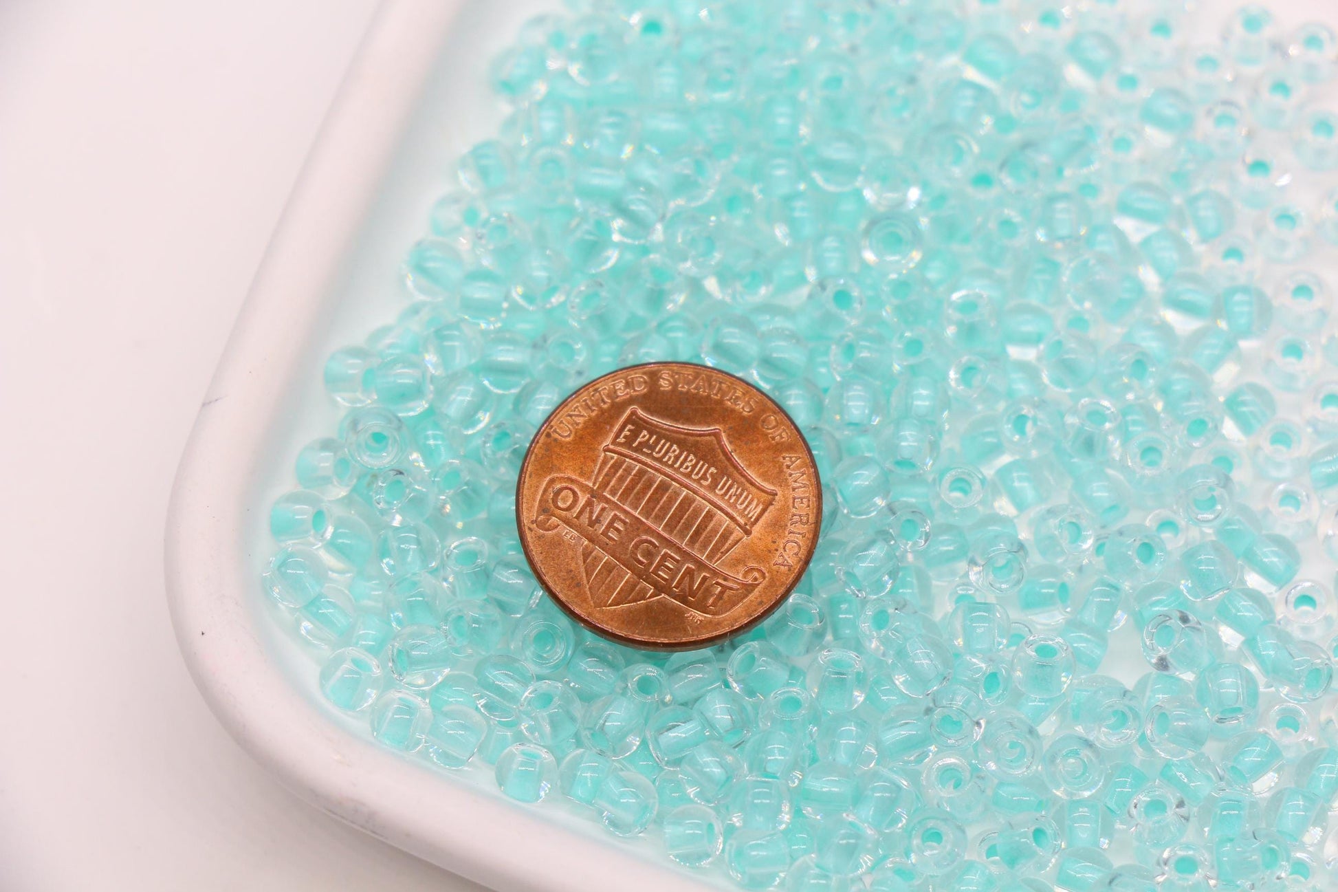 4mm Glow in the dark Glass Beads, Transparent Blue Lined Beads #2498