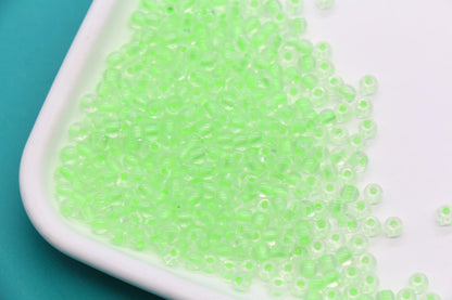 4mm Glow in the dark Glass Beads, Transparent Green Lined Beads #2302