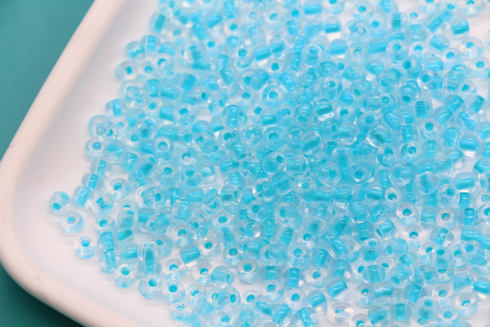 4mm Glow in the dark Glass Beads, Transparent Blue Lined Beads #2300