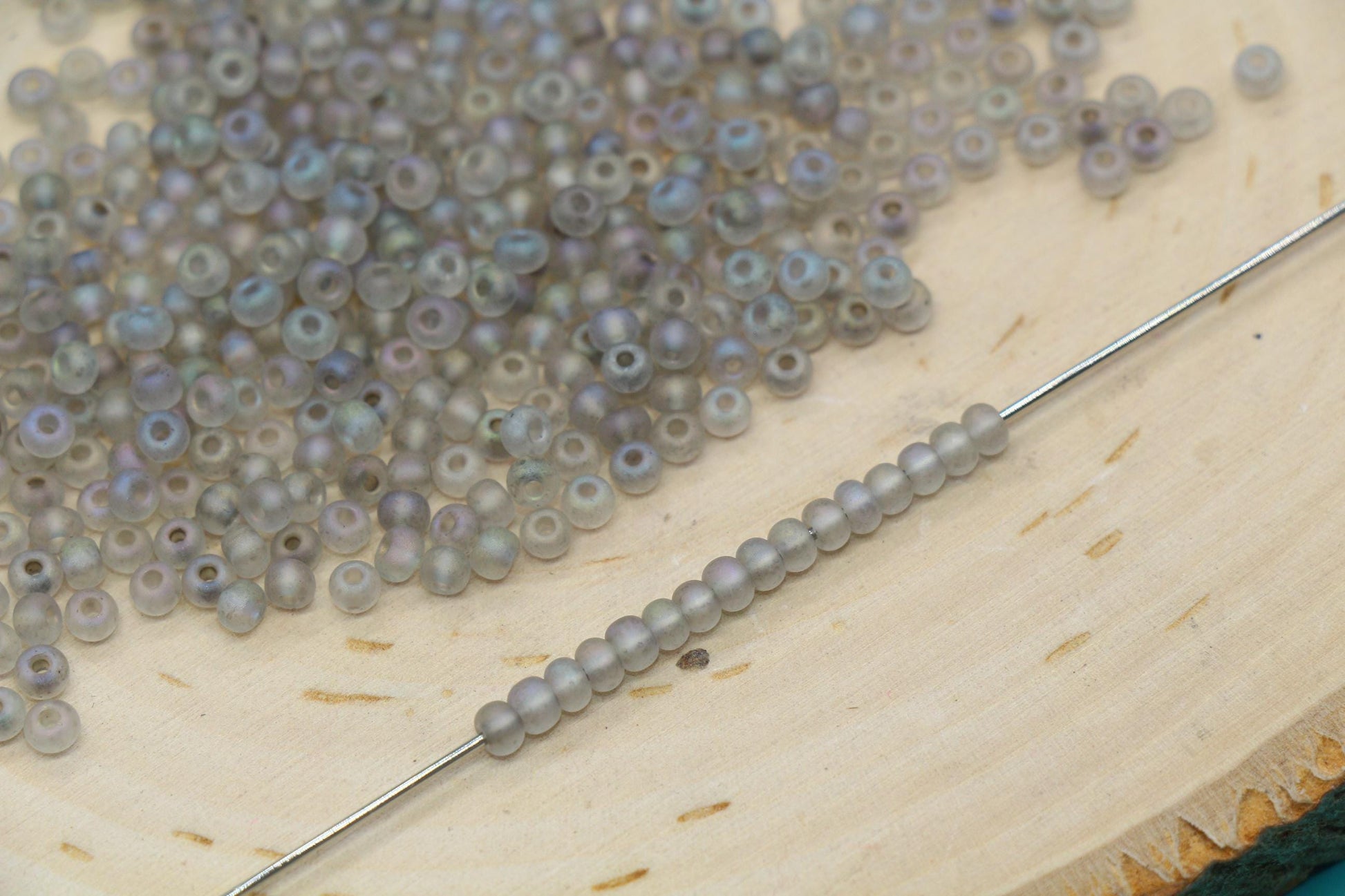 3mm Matte Iridescent Gray Glass Beads, Frosted AB Round Beads #2291