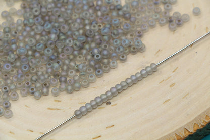 3mm Matte Iridescent Gray Glass Beads, Frosted AB Round Beads #2291
