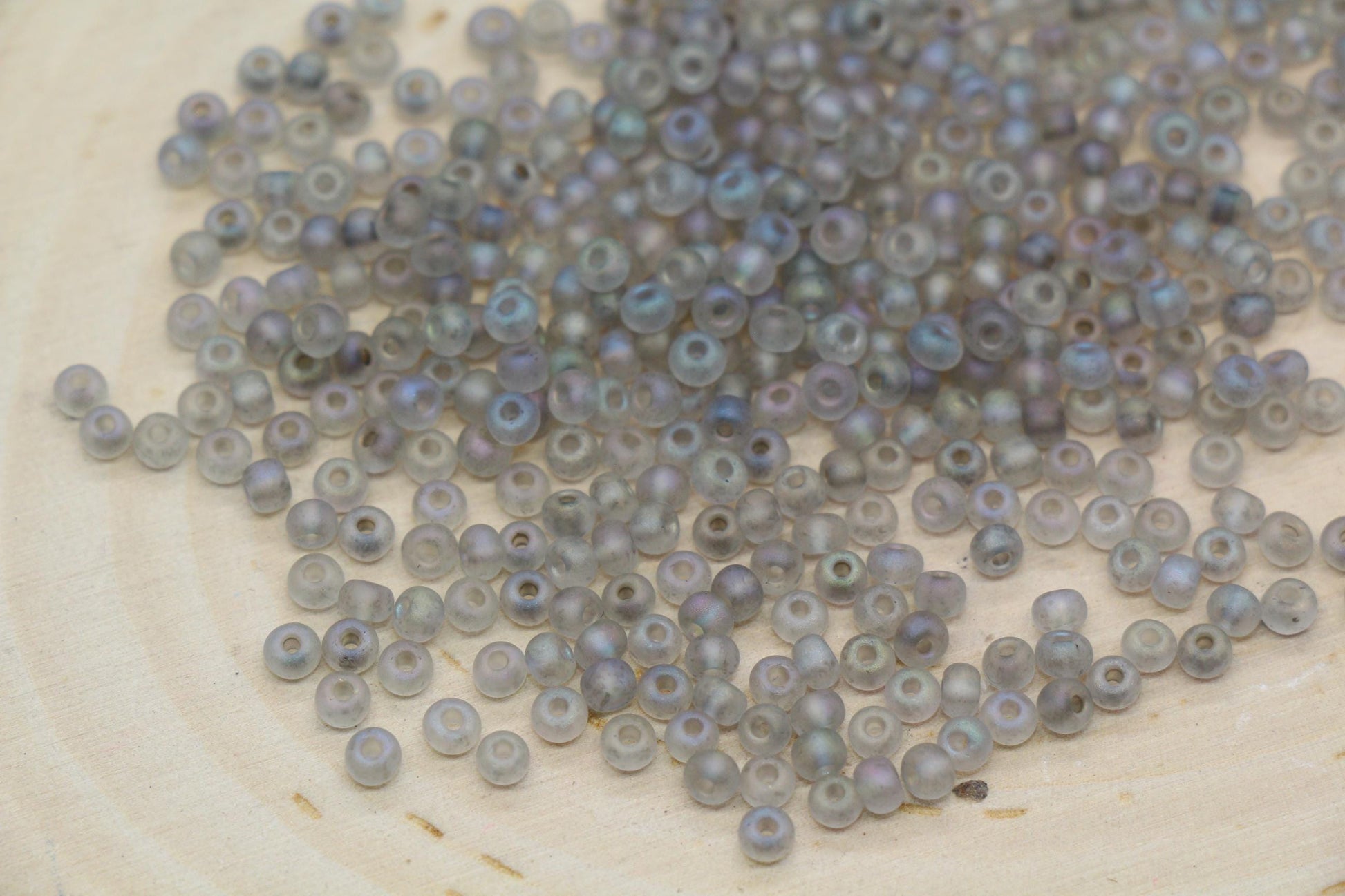 3mm Matte Iridescent Gray Glass Beads, Frosted AB Round Beads #2291
