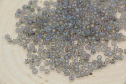 3mm Matte Iridescent Gray Glass Beads, Frosted AB Round Beads #2291