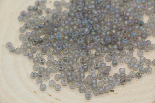 3mm Matte Iridescent Gray Glass Beads, Frosted AB Round Beads #2291