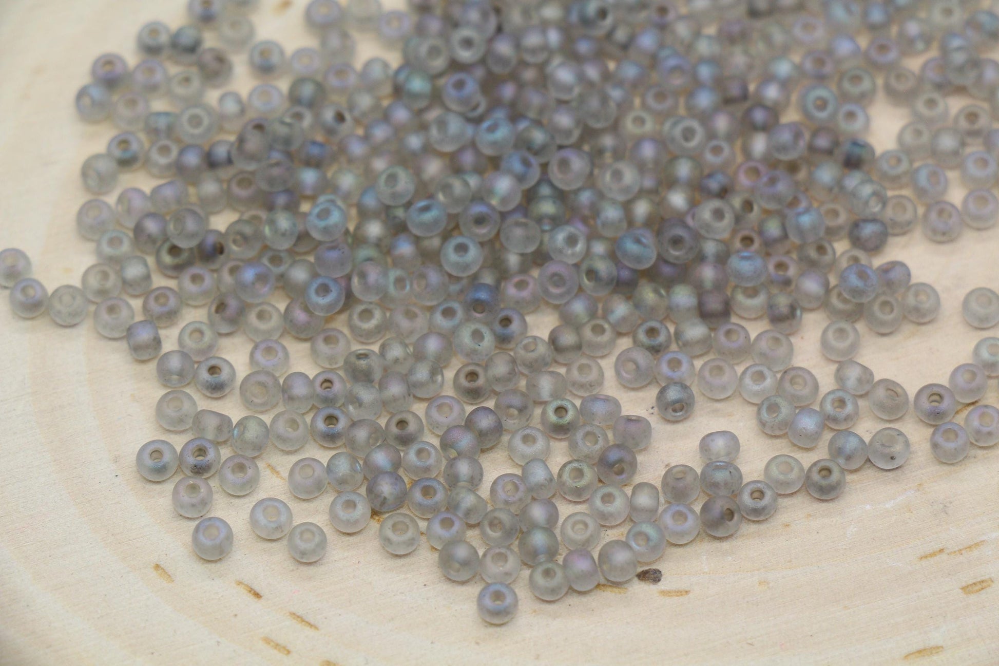 3mm Matte Iridescent Gray Glass Beads, Frosted AB Round Beads #2291