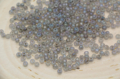 3mm Matte Iridescent Gray Glass Beads, Frosted AB Round Beads #2291