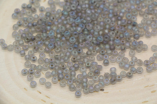 3mm Matte Iridescent Gray Glass Beads, Frosted AB Round Beads #2291