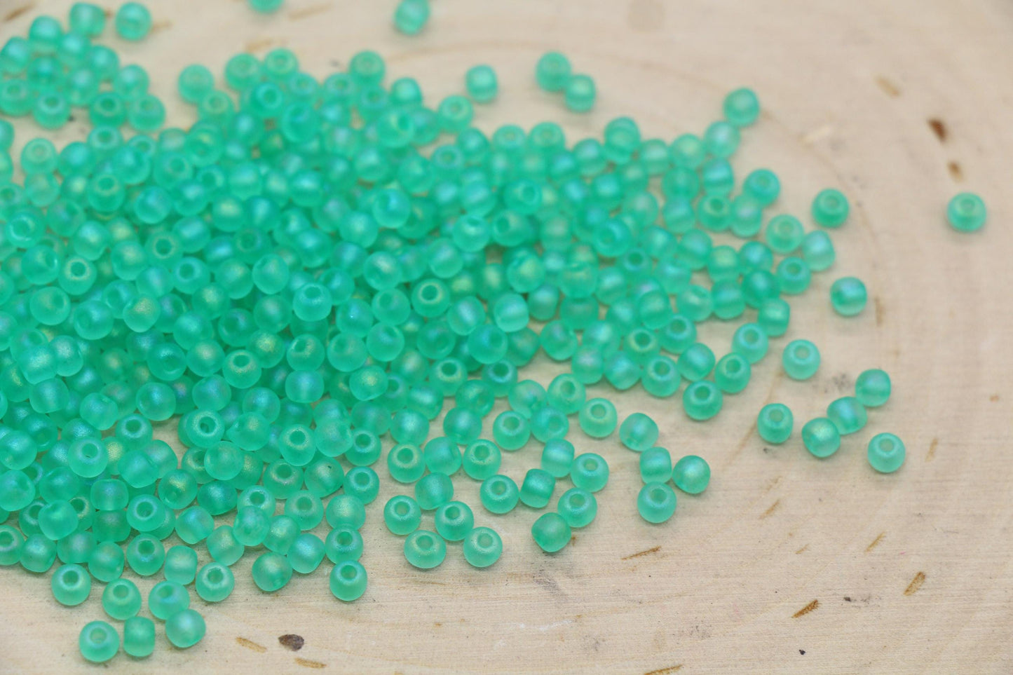 3mm Matte Iridescent Green Glass Beads, Frosted AB Round Beads #1191
