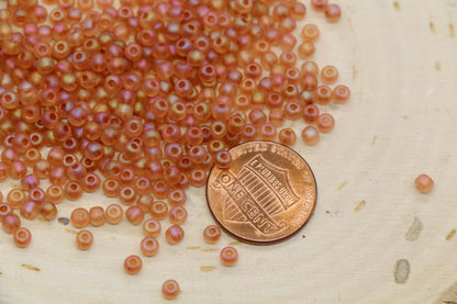 3mm Matte Iridescent Orange Glass Beads, Frosted AB Round Beads #1192