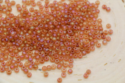 3mm Matte Iridescent Orange Glass Beads, Frosted AB Round Beads #1192