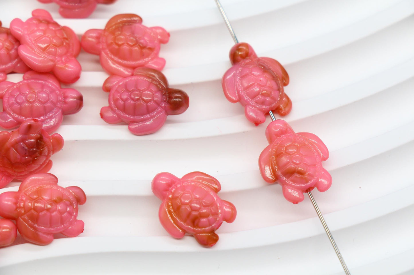 14mm Pink Sea Turtle Beads, Ocean Animal Beads for Jewelry Making #3917