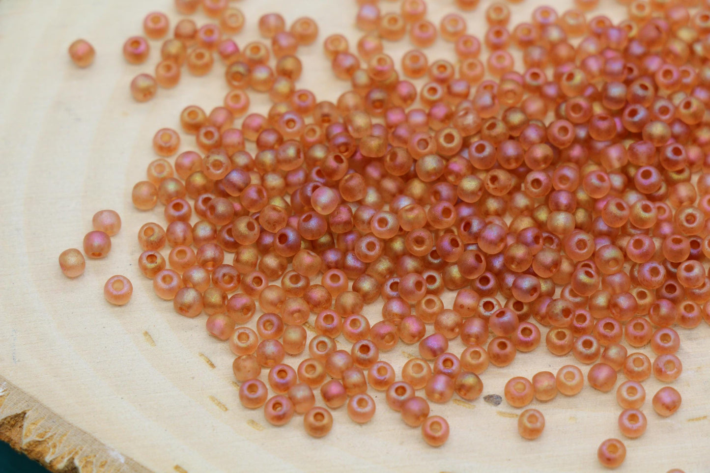 3mm Matte Iridescent Orange Glass Beads, Frosted AB Round Beads #1192