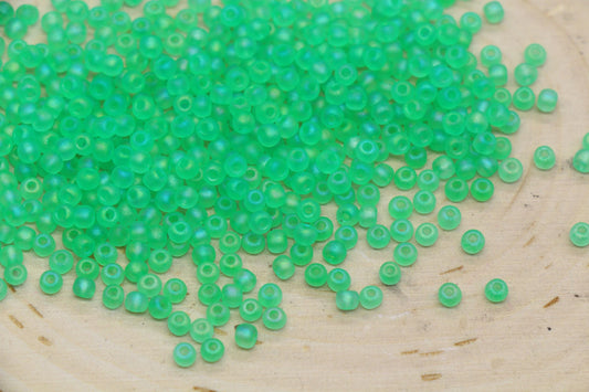 3mm Matte Iridescent Bright Green Glass Beads, Frosted AB Round Beads #1194