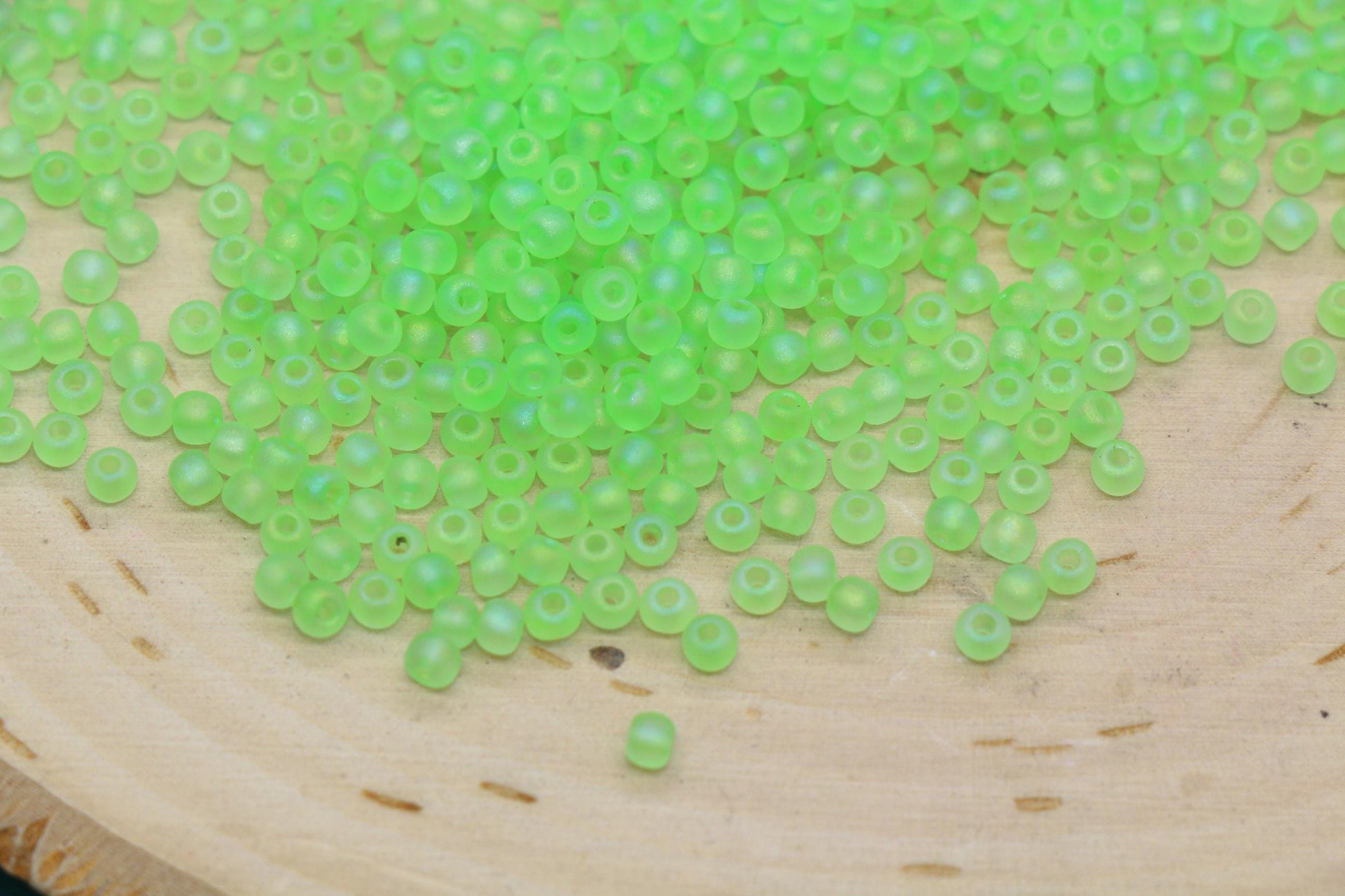 3mm Matte Iridescent Lime Green Glass Beads, Frosted AB Round Beads #1199