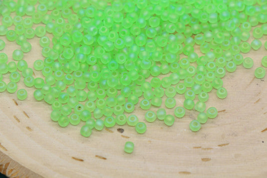 3mm Matte Iridescent Lime Green Glass Beads, Frosted AB Round Beads #1199
