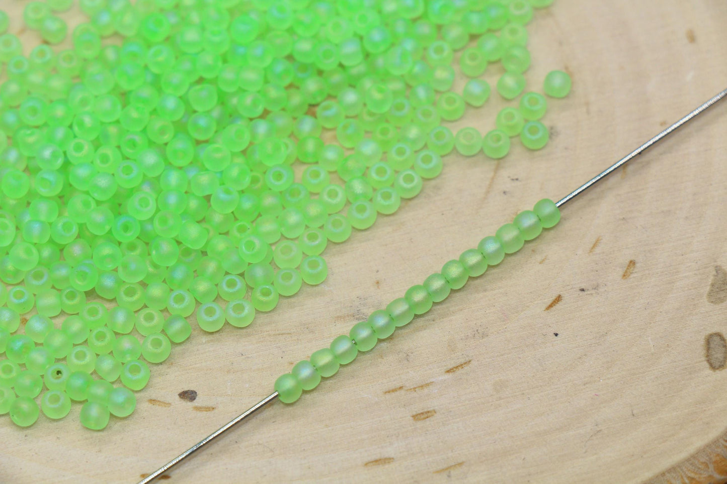 3mm Matte Iridescent Lime Green Glass Beads, Frosted AB Round Beads #1199