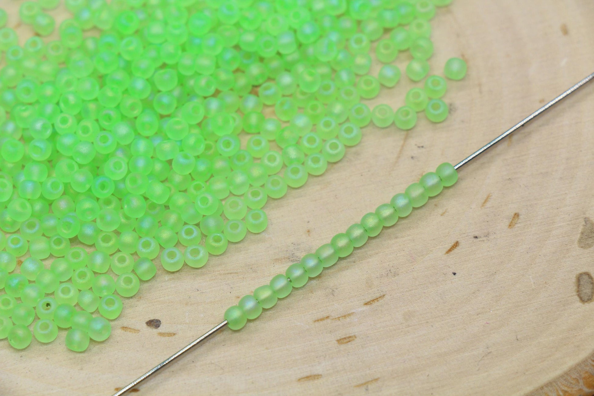 3mm Matte Iridescent Lime Green Glass Beads, Frosted AB Round Beads #1199