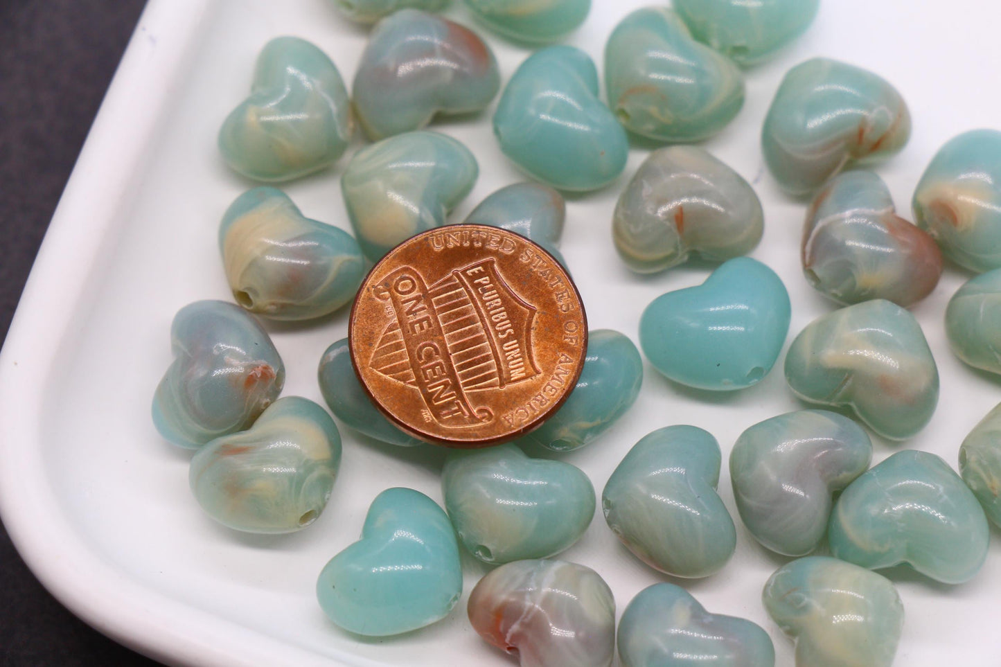 12mm Seafoam Green Heart Beads, Plastic Pastel Heart Beads, Jewelry Making Supplies #3903