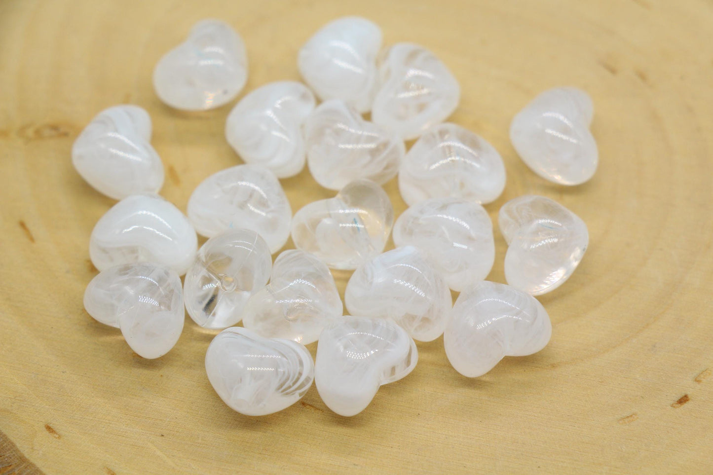 12mm Milky White Heart Beads, Jewelry Making Supplies #3909