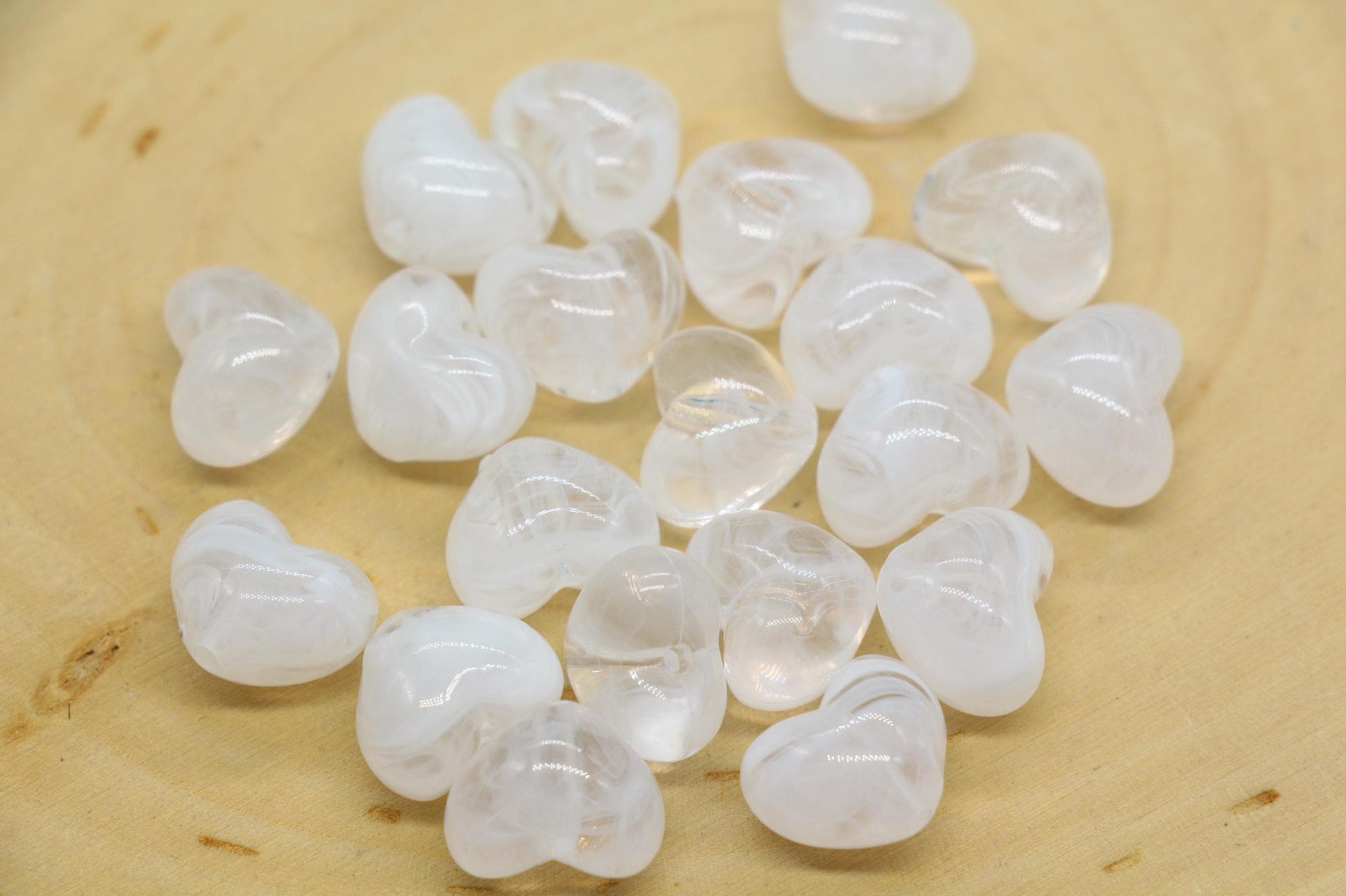 12mm Milky White Heart Beads, Jewelry Making Supplies #3909