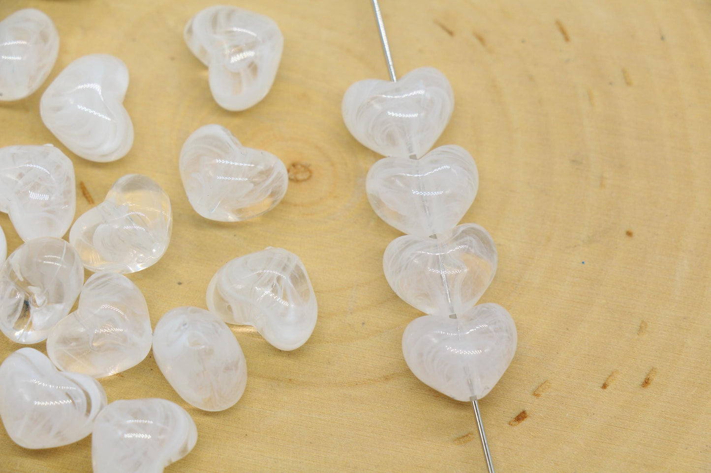 12mm Milky White Heart Beads, Jewelry Making Supplies #3909