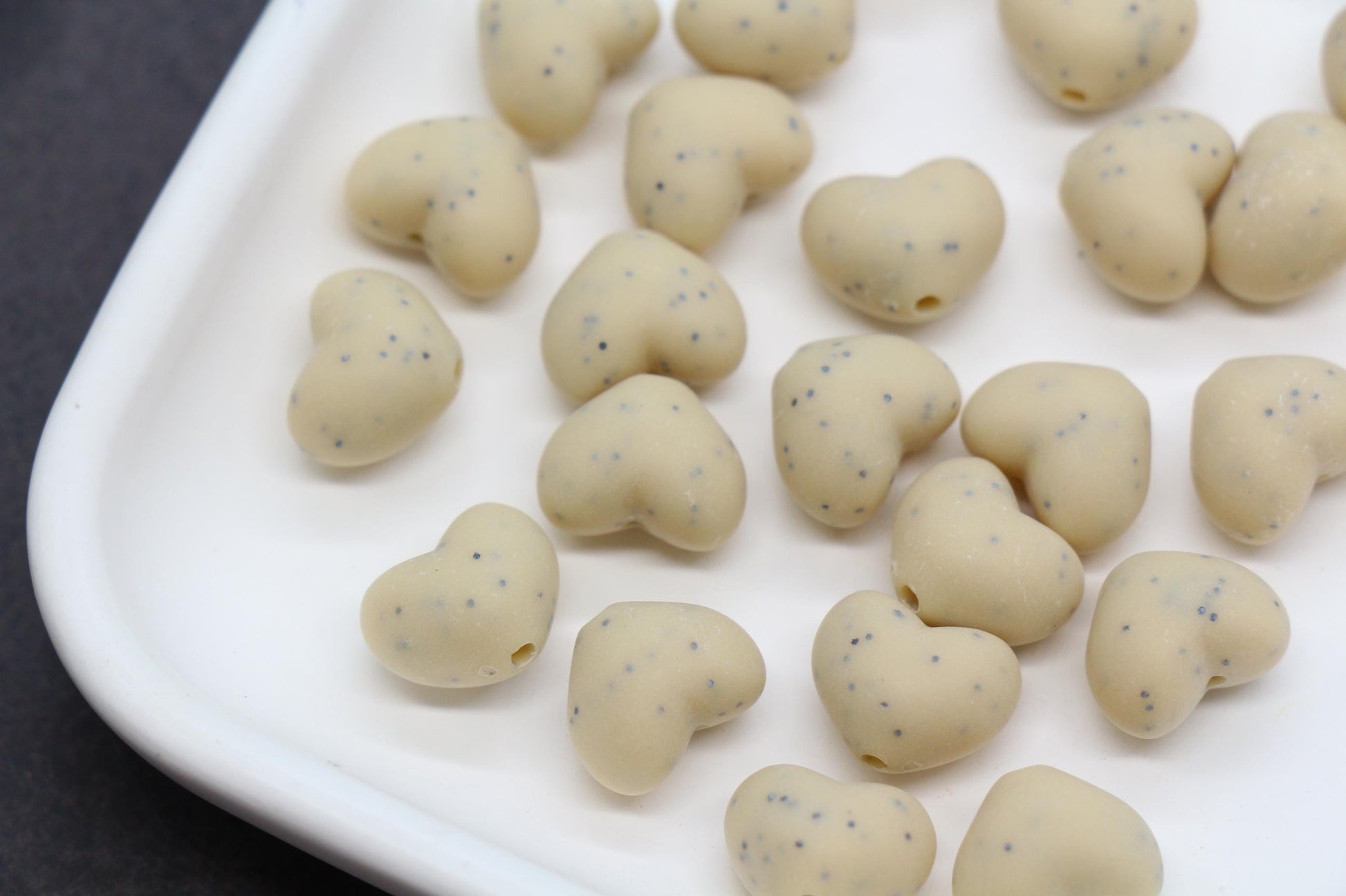 12mm Speckled Cream Heart Beads, Jewelry Making Supplies #3908
