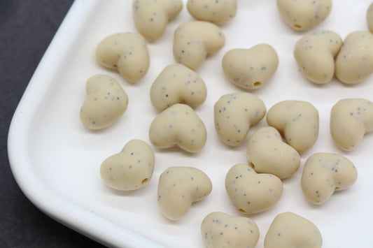 12mm Speckled Cream Heart Beads, Jewelry Making Supplies #3908