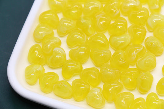 12mm Lemon Yellow Marbled Heart Beads, Jewelry Making Supplies #3907