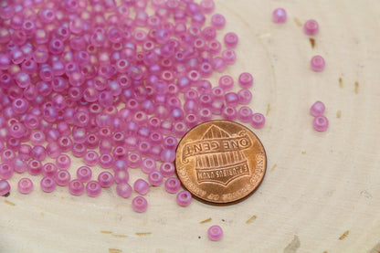 3mm Matte Iridescent Rose Pink Glass Beads, Frosted AB Round Beads #2279