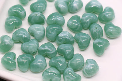 12mm Sage Green Marbled Heart Beads, Jewelry Making Supplies #3902