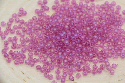 3mm Matte Iridescent Rose Pink Glass Beads, Frosted AB Round Beads #2279